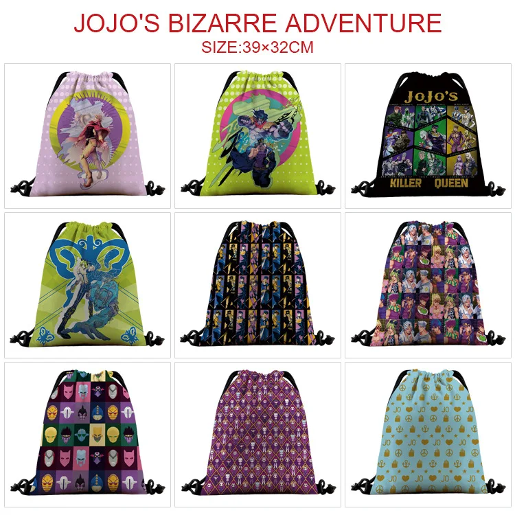 E-Mell JOJO's Bizarre Adventure Stone Ocean Jolyne Cujoh Leone Abbacchio Noriaki Rohan Jotaro Canvas Drawstring Backpack Bags