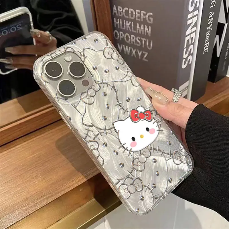 Оригинальный жесткий чехол с серебряной линией Hello Kitty для Oppo A98 A93 A92 A74 A78 A60 A57 A58 A53