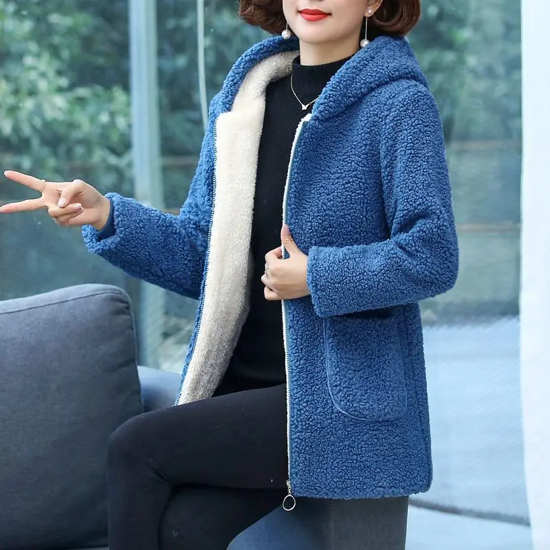 Mother's winter coat, cotton coat, middle-aged women's  cashmere thickened fleece, wool cotton jacket women's autumn winter
