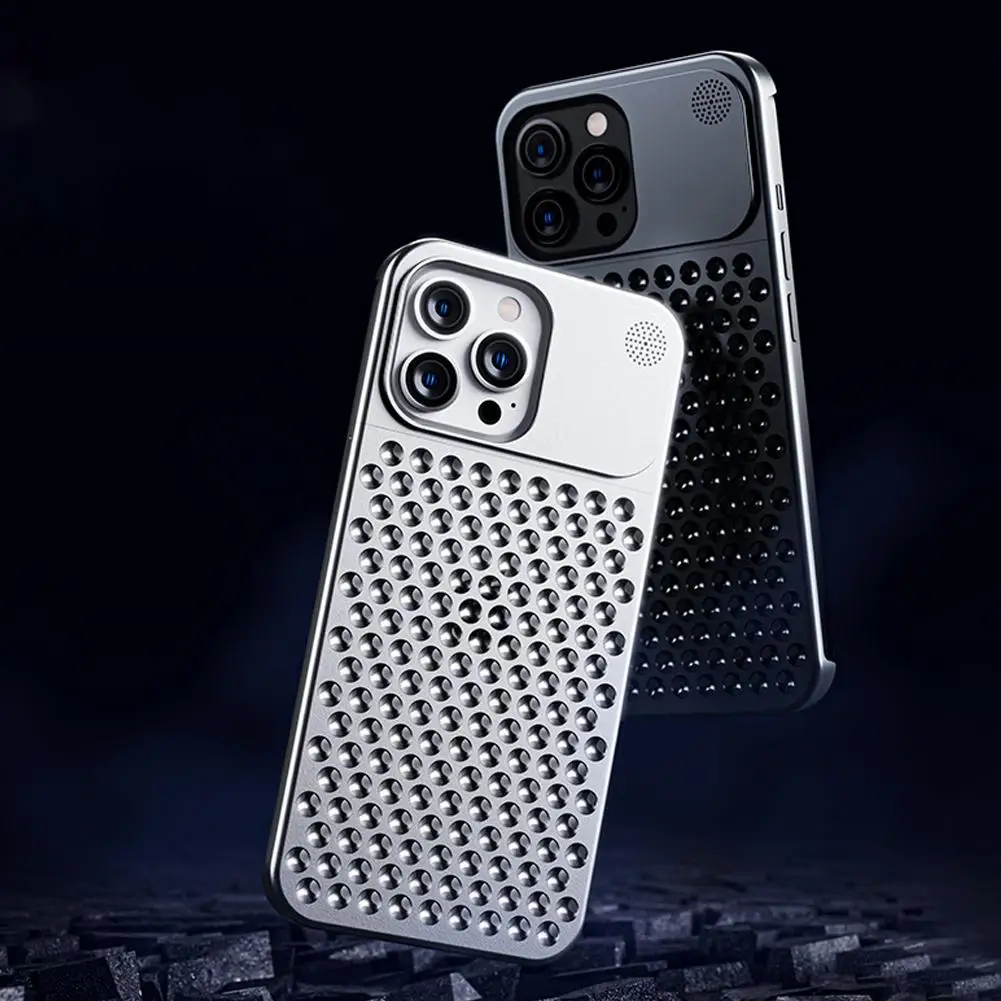 

Aluminum Alloy For 14 13 Pro Max Plus Hollow Heat Dissipation Anti-fall Full Body Shockproof Phone Cover F9i5