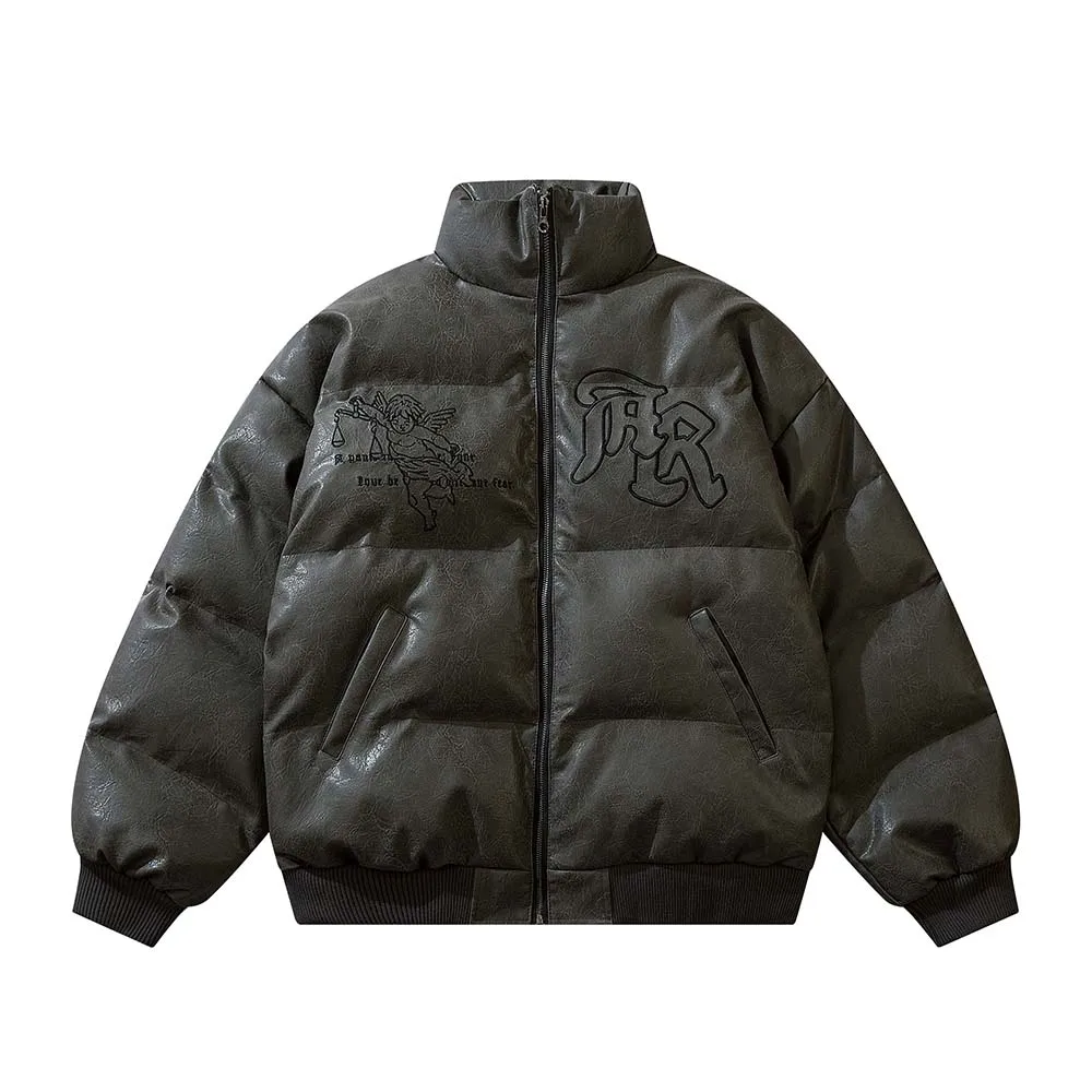 PU leather puffer jacket bubble coat men clothing HIP HOP winter jacket men Autumn And Winter Warm Men's Quilted Puffer Jacket