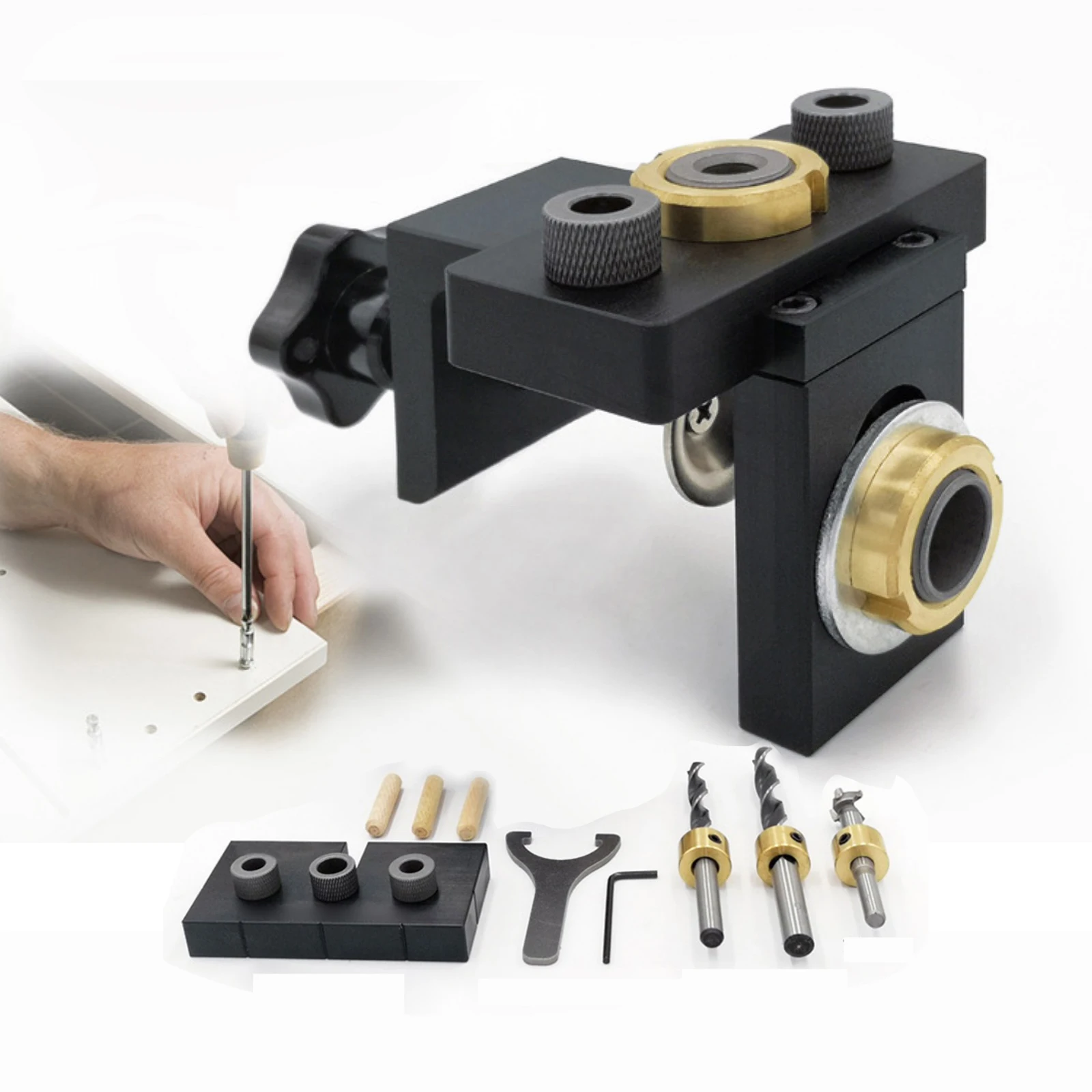 

3 In 1 Adjustable Doweling Jig Professional Woodworking Tools Pocket Hole Jig Template for Furniture Drilling Drill Accessories