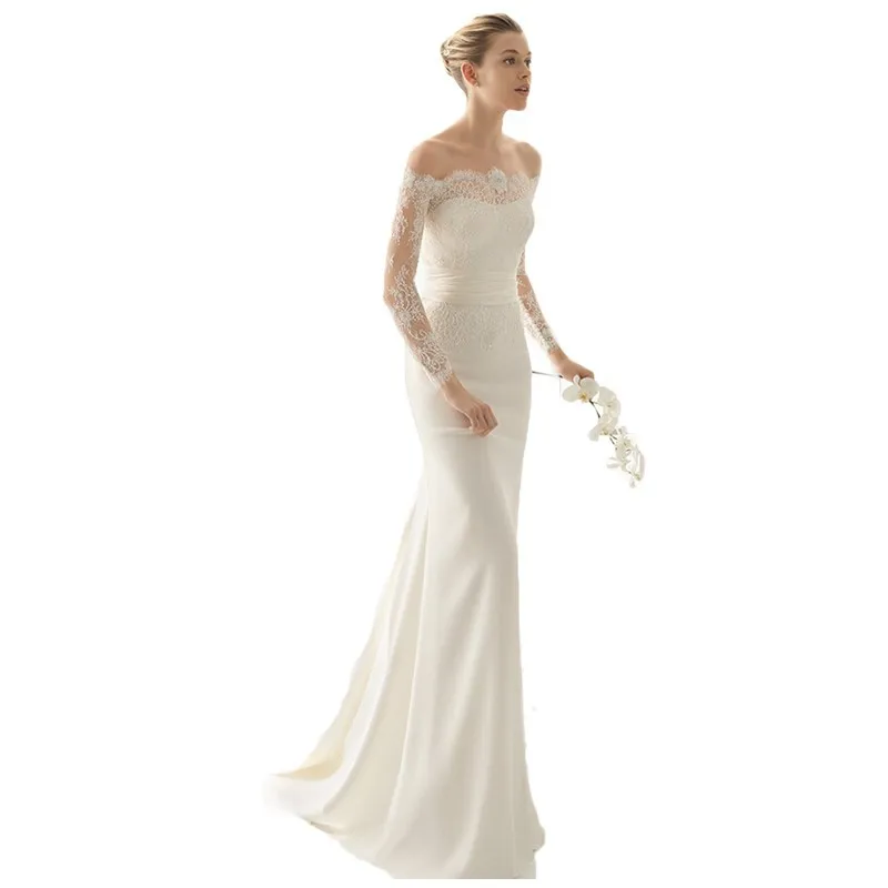 

Robe de mariée sirène en dentelle, Simple, élégante, manches longues, appliques, épaules dénudées, robes mère de la mariée