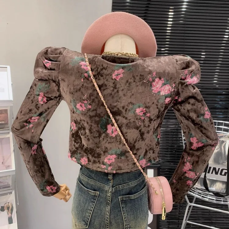 Korejepo Французский легкий роскошный бархатный топ с квадратным вырезом и