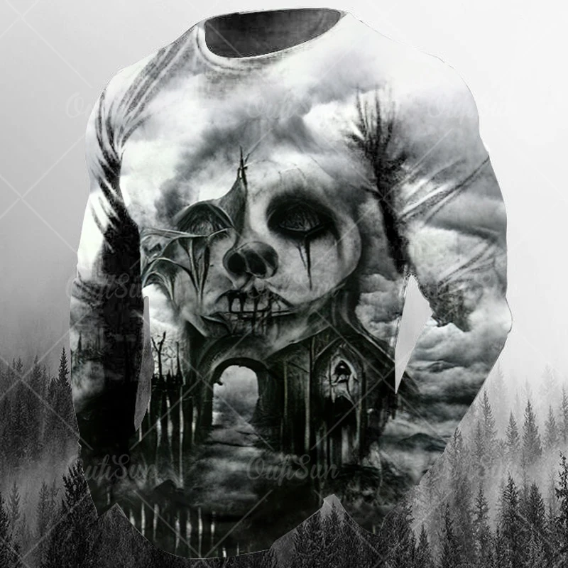 

Men's T-shirts Long Sleeve Horror Skull 3d Print For Autumn O-neck Casual Streetwear Oversized Male Tshirt Tops Vintage Clothing