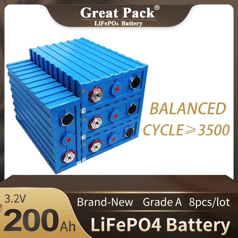 

100% Full Capacity 8PCS 3.2V 200Ah Brand New Grade A LiFePO4 Battery Cell Rechargeable Deep Cycle Lithium Ion Solar Power Bank