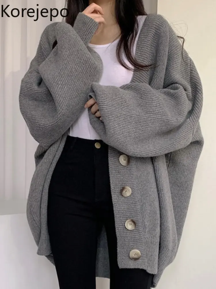 

Женский однобортный Кардиган с V-образным вырезом и рукавами-фонариками