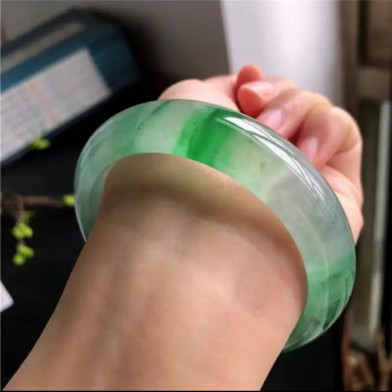 

zheru jewelry natural Burmese jadeite light green flower 54mm-64mm bracelet elegant princess jewelry best gift for mother to gir