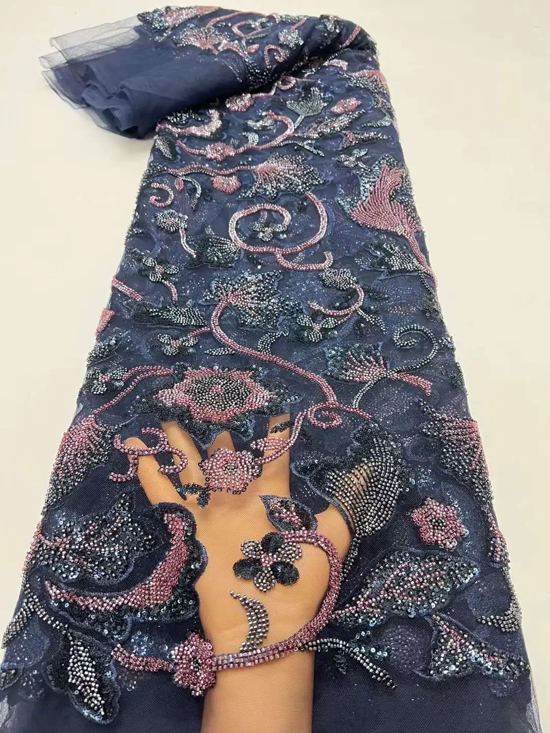 Роскошное Свадебное платье с 3D бисером кружевная ткань хрустальные бусины 5