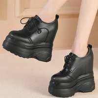 fashion sneakers women genuine leather wedges high heel ankle boots female round toe chunky platform pumps shoes casual shoes