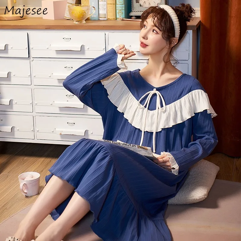 

Nightgowns Women Sleepwear Breathable Solid Fashion Lovely Sweet Ladies Ulzzang Loose Autumn Students College Cozy Mujer Ins New