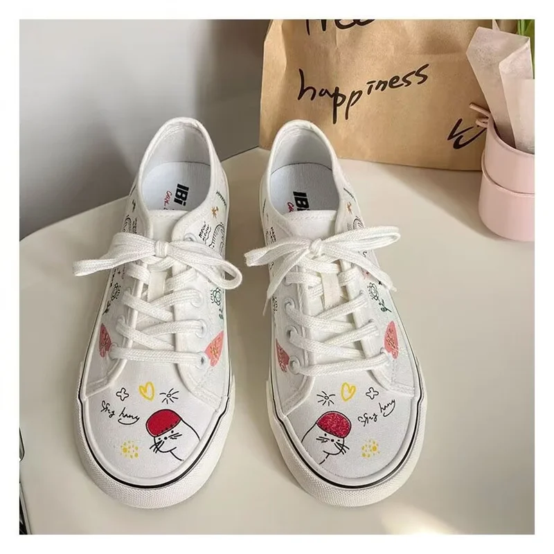 

Graffiti hand custom canvas shoes thick soles waterproof platform lace-up low-top casual sports shoes for women 35-40