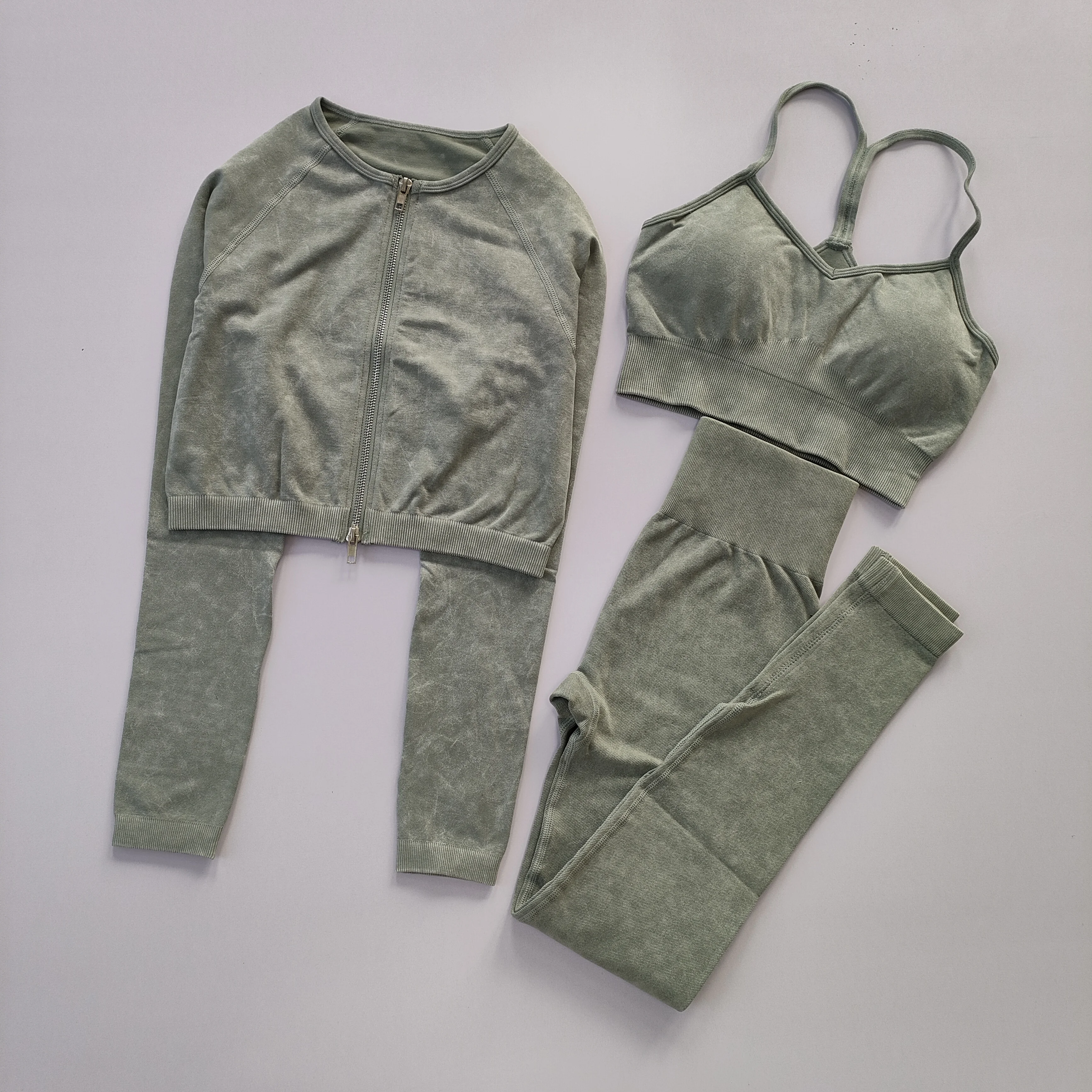 

Cowboy women's Yoga three-piece set, gym sports suit, belly baring bra, high waist yoga pants, cowboy zipper jacket