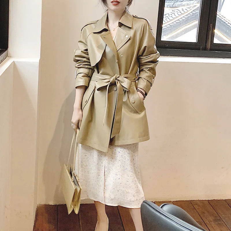 2022 кожаные куртки для женщин модная уличная одежда длинный тренчкот из овечьей