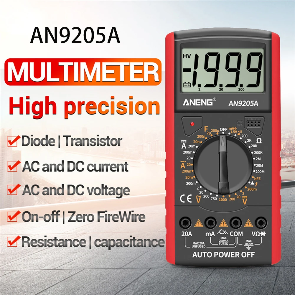 

AN9205A Digital Multimeter Professional Tester 1999 Counts DC/AC Current Voltage Resistance Capacitor Measuring Meter Multimetro