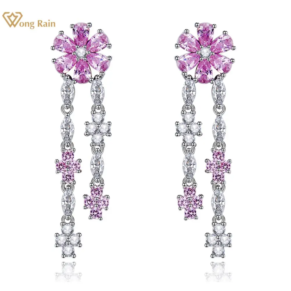 

Wong Rain 100% 925 Sterling Silver Flower Created Moissanite Gemstone Women Dangle Earrings Studs Fine Jewelry Gift Wholesale