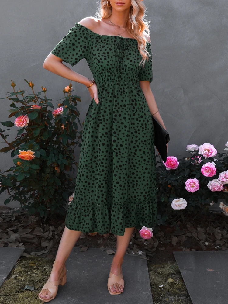 

New Summer Women's Dresses Mid-length Short-sleeved Off-the-shoulder Leopard Print Fashion Trend Sexy and Elegant Dresses Women