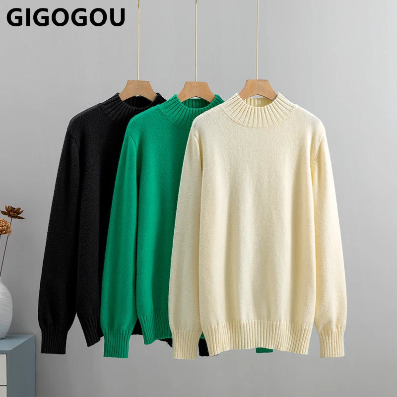 Женский свитер с круглым вырезом GIGOGOU осенне-зимний вязаный пуловер модный