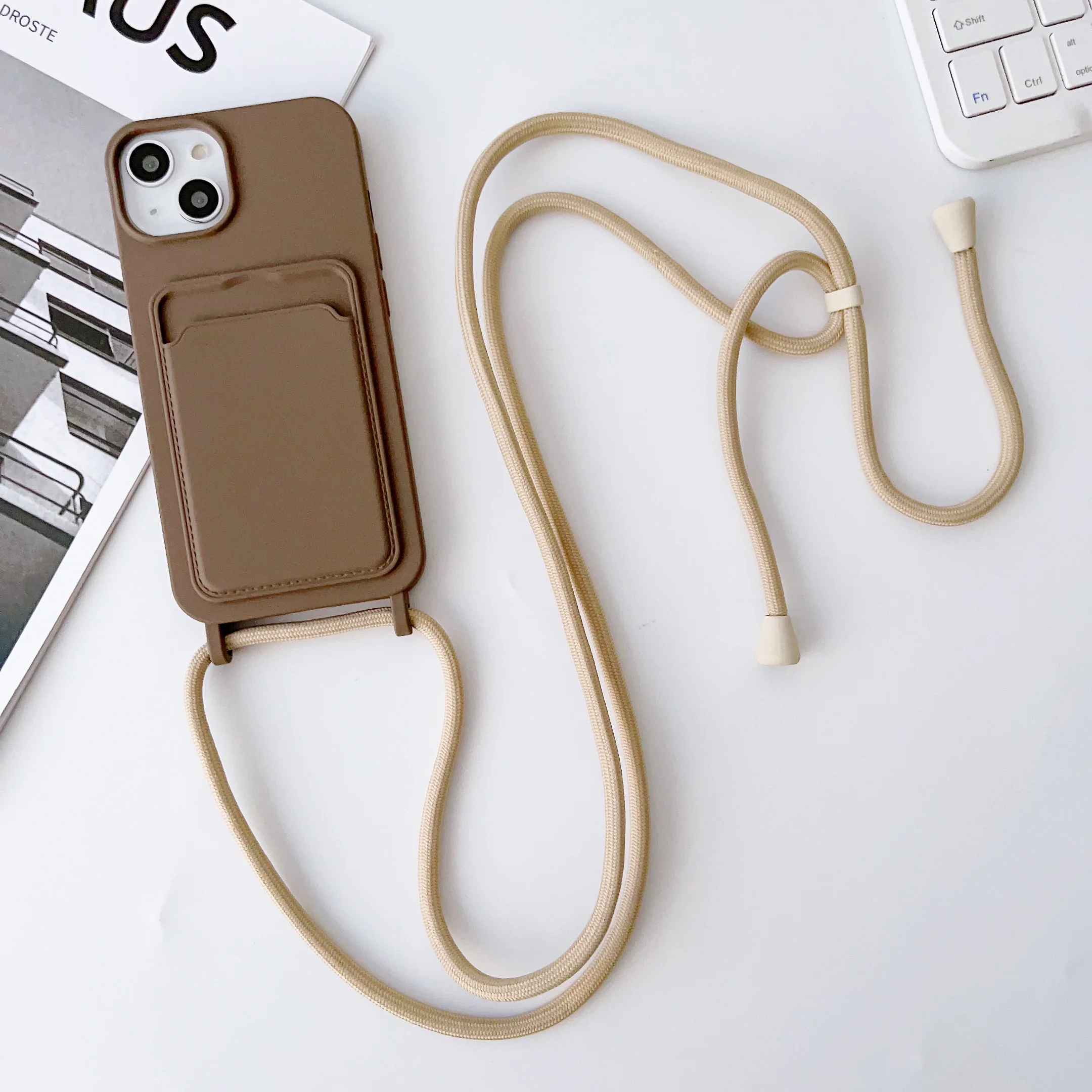 

Luxury Card Holder Lanyard Silicone Phone Case For iPhone 14 13 12 11 Pro XS Max SE XR X 8 7 Plus Ultra-thin Necklace Rope Cover