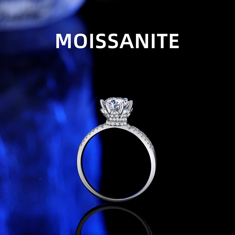 

S925 Sterling Silver Luxury Sparkling Six-Claw White Moissanite Ring 1CT 2CT VVS For Ladies Party Reception Jewelry Gift