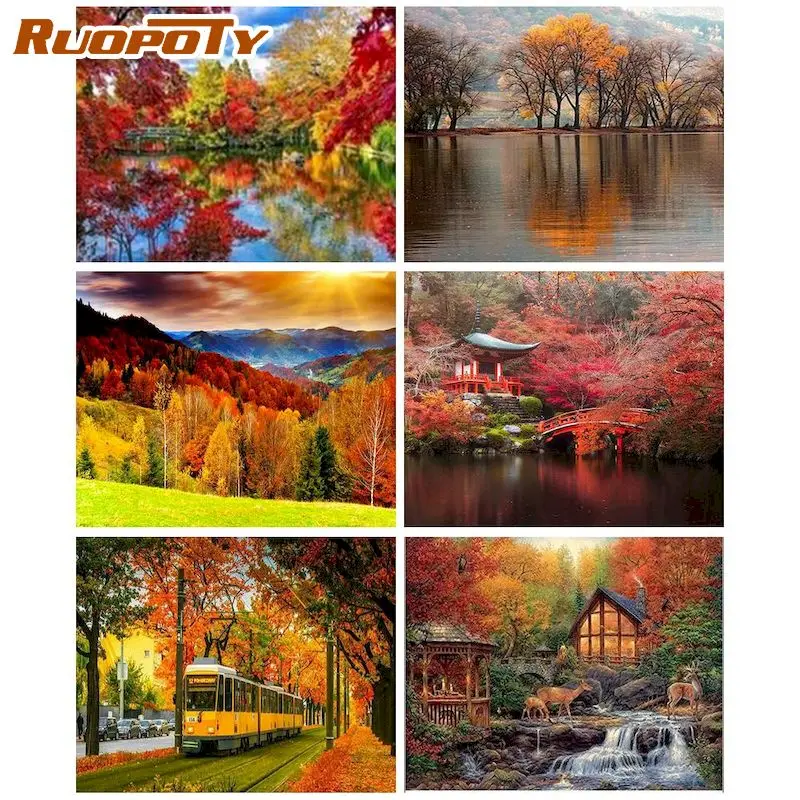 

RUOPOTY Full Drill Diamond Painting Maple Tree Landscape Diamond Mosaic Picture Full Embroidery Modern Wall Decor