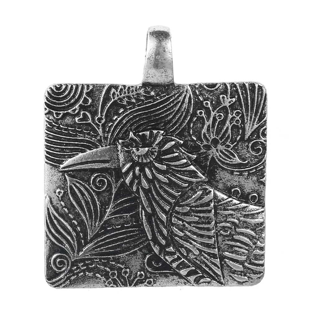 

Coconal Punk Men Women Square Charms Carve Bird Leaf Eagle Pendants Charms Jewelry Making Handmade Pendants Accessories DIY