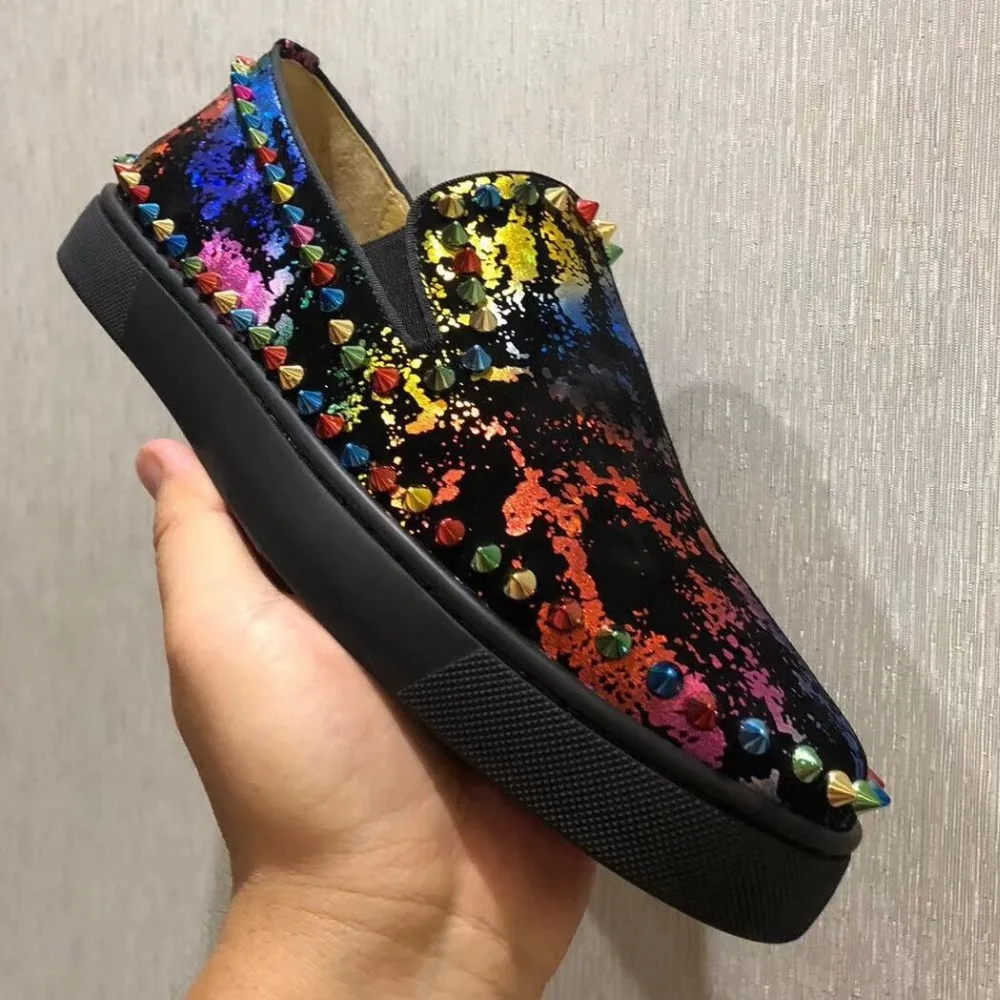 Luxury designer Men's Multicolor Spikes flats charm shoes Handmade Wedding Dress Evening Formal Shoes men Sapato Social Masculin
