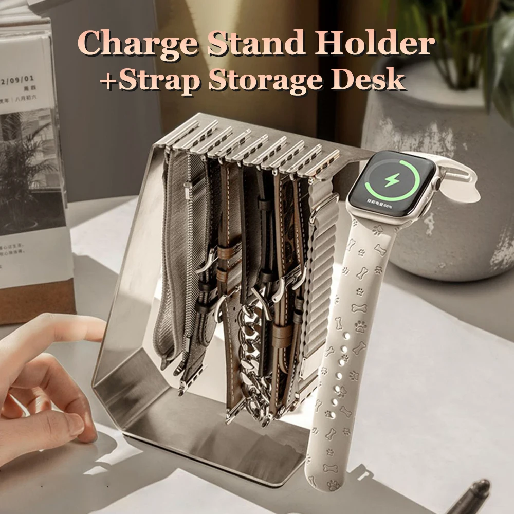 

Charge Stand Holder Station for Apple watch Ultra 49mm 8 7 6 5 4 se Stainless Steel Band Desktop For iWatch Strap Charging Base