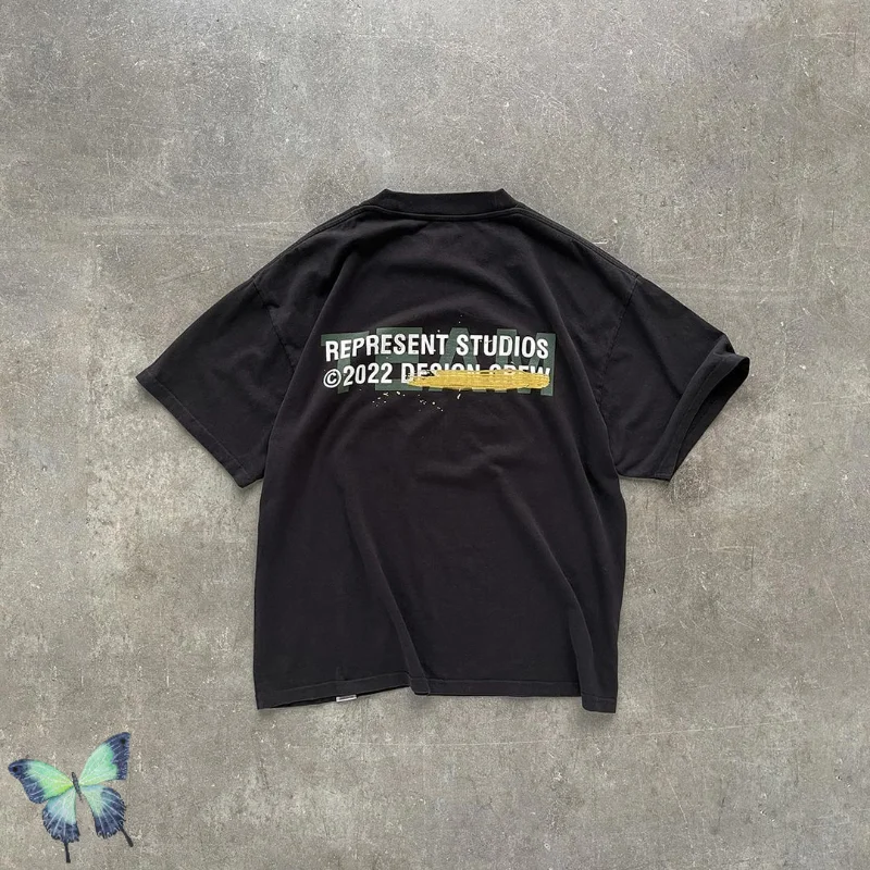Oversize Black Represent Black Friday Limited Black Foam Print Short Sleeve T-shirt