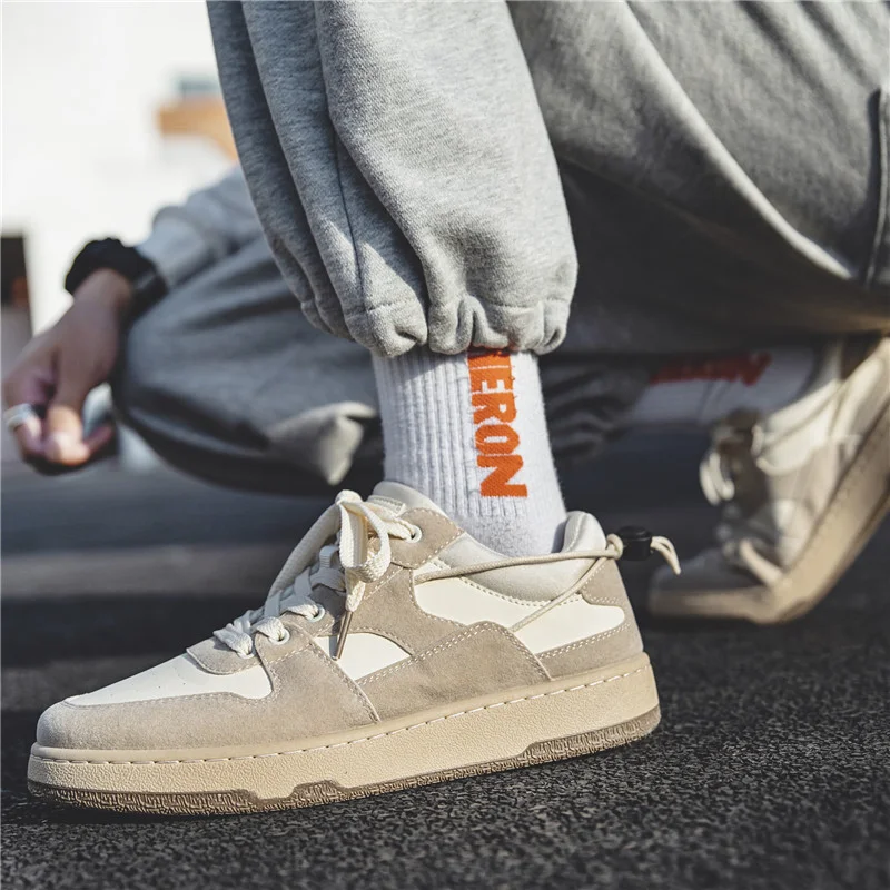 

2023 New Shoes Men's Tide Shoes Thick Sole Leisure Sports Shoes Retro Niche Design Board Shoes Shoes for Men White Shoes