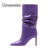 dovereiss 2022 fashion purple burgundy ladies boots stilettos heels white winter new pointed toe ladies boots big size 41 42 43