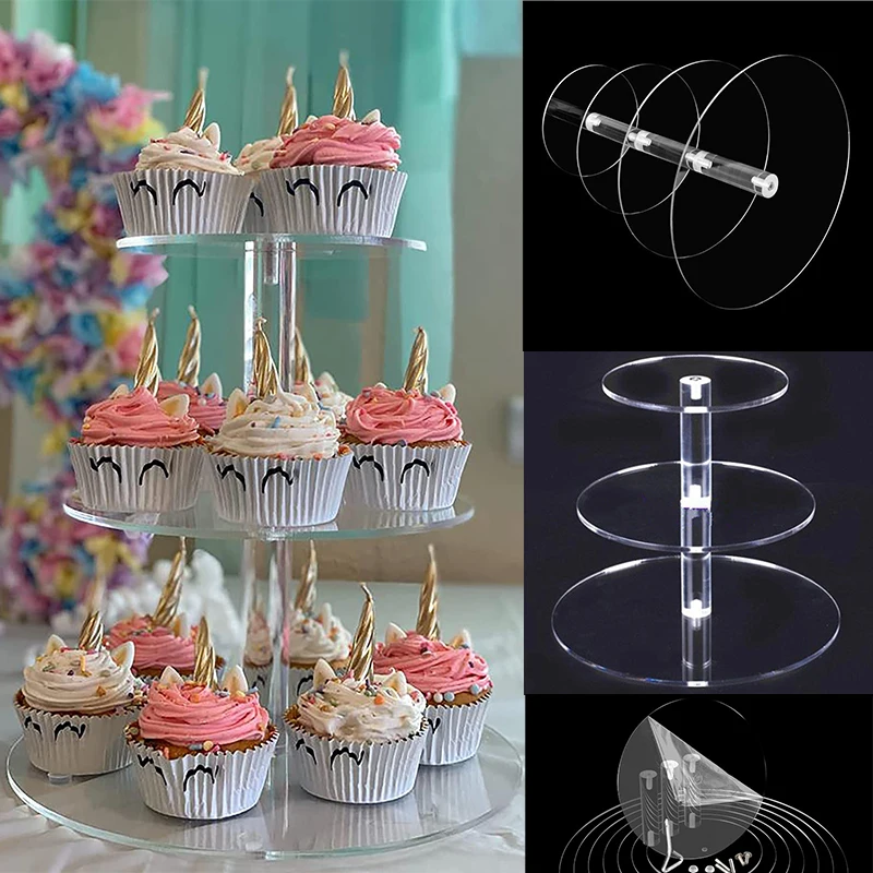 Acrylic Cake Disc Stand Crystal Display Shelf Cupcake Holder Plate Birthday Party Events Baby Shower Stands Clear Dessert Tower
