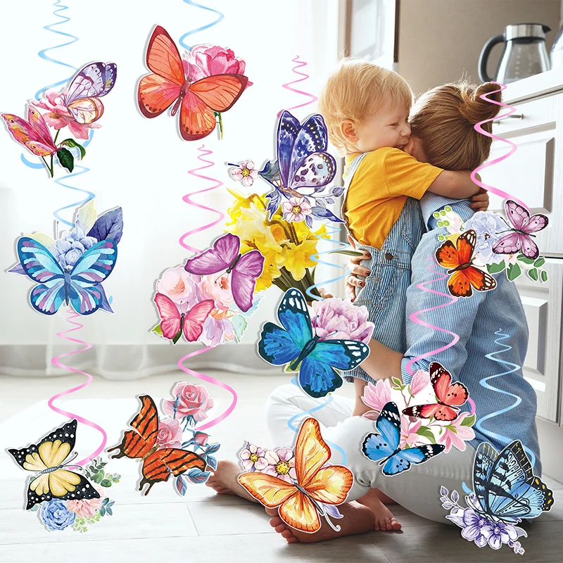 

1 Set Spring Butterfly Flowers Birthday Party PVC Ceiling Hanging Swirls Wall DIY Backdrops Baby Shower Party Decorating Spirals