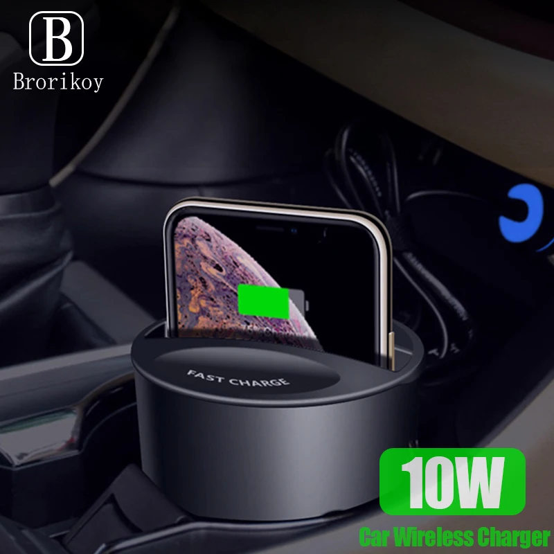 

Car Wireless Charger Cup for Samsung S7 S8 S9 S10 Plus Note 8 9 10W Wireless Fast Charging With Type-C for iPhone 14 13 X Xs Max