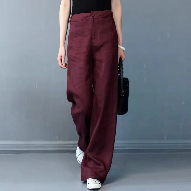 

Cotton Linen Wide Leg Pants Women 2022 Summer New Linen Casual Loose Women Pants Drape Thin Straight Leg Trousers
