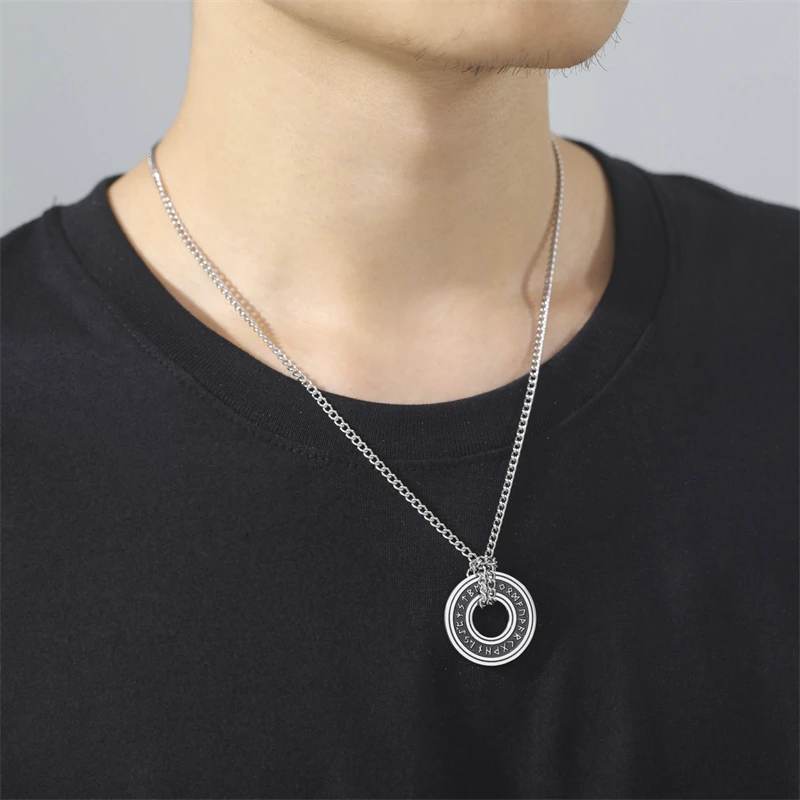

Nordic Viking Ancient Character Text Circle Protector Men's Pendant Stainless Steel Retro Protector Versatile Necklace Jewelry