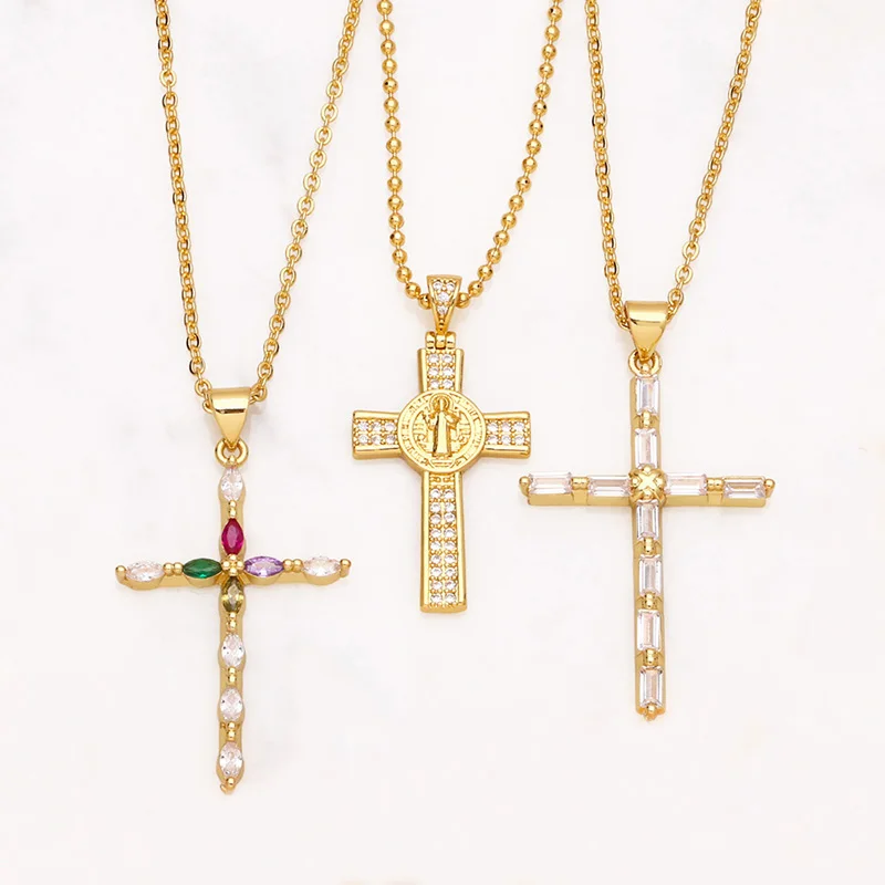 

INS Style AAA Cubic Zirconia Cross Luxury Necklace for Woman Classic Fashion Chain Clavicle Chain Choker Pendant Jewelry Gift