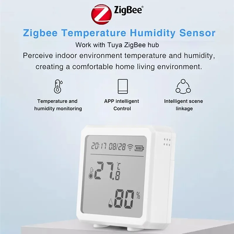 

Temperature Sensor Lcd Screen Display Portable Tuya Zigbee Temperature Humidity Sensor Battery Power Intelligent Linkage