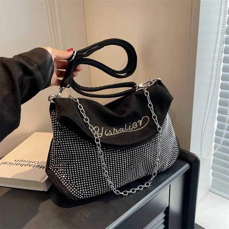 

Женская сумка через плечо со стразами, сумки через плечо для женщин 2023, роскошные сумки на цепочке, дизайнерская женская вместительная модная сумка-тоут