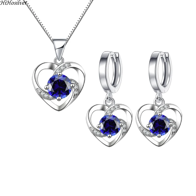 

HiHosilver 925 Silver Needle New Women's Fashion High-quality Crystals Zircon Drop Earrings Pendant Necklace Jewelry Sets HS0173