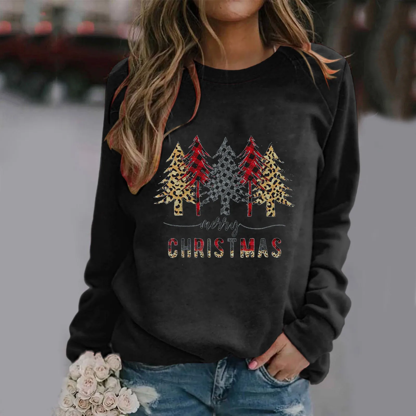 

Womens Christmas Print O Neck Sweatshirt Round Neck Fit Pullover Colla Zip up Women U Shaped Hoodie Young Adult Sweaters Women