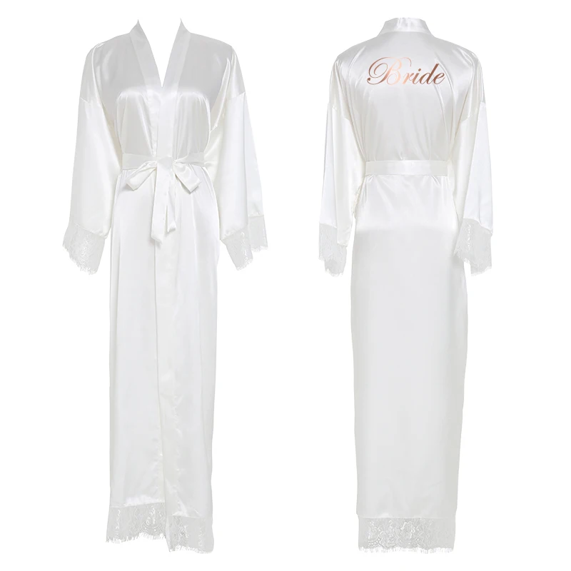 Long Silk Robes Satin Lace Robe Blush Robes Customized Bride Team Robes Spring Mariage Wedding Morning Robe