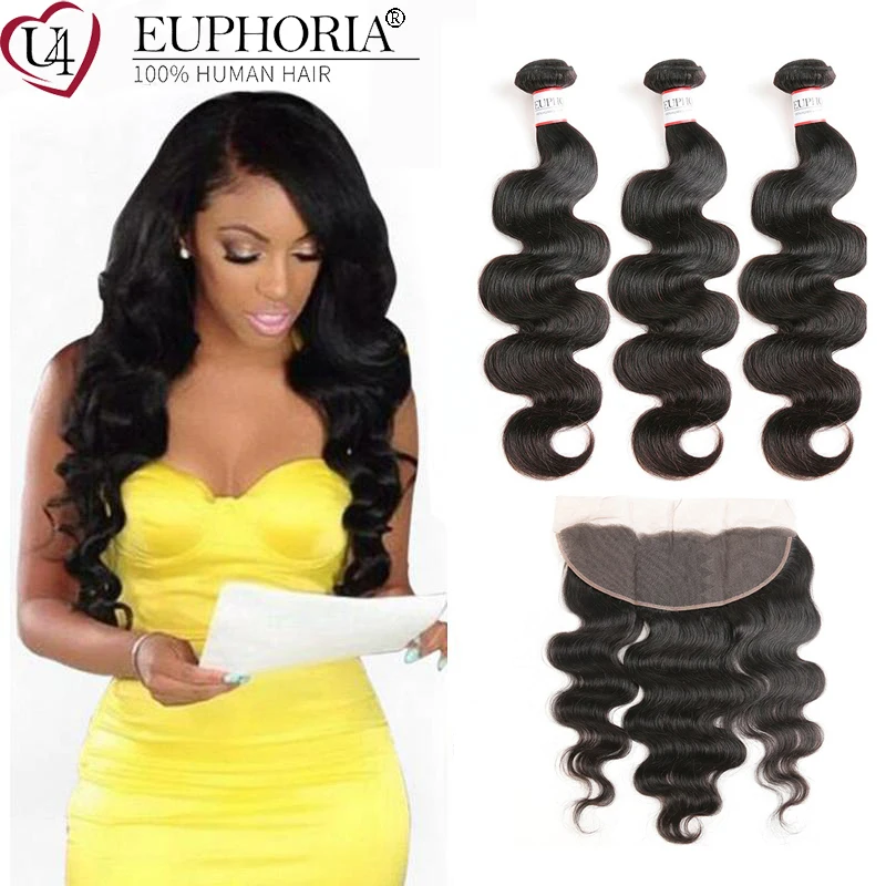 

Brazilian Body Wave Human Hair 3 Bundles With 13x4 Lace Frontal Natural Color Bundles With Closure Swiss Lace Frontal EUPHORIA