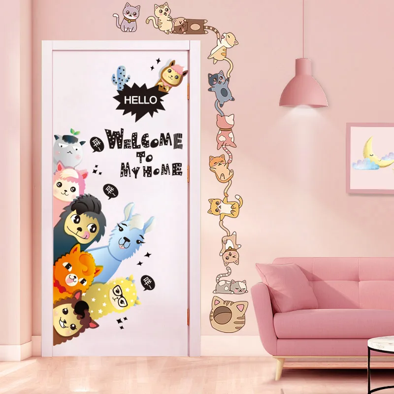 

[shijuekongjian] Cats Wall Sticker DIY Alpacas Animals Wall Decals for Kids Rooms Baby Bedroom Nursery Door Home Decoration
