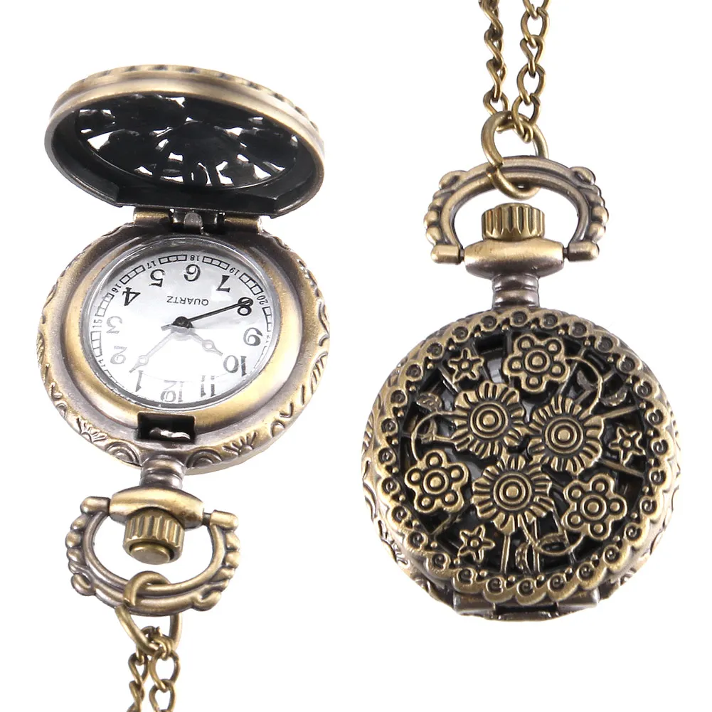 

Vintage Pocket Watch Bronze Color Quartz Watch Cool Chain Hollow Plum Blossom Watches LL@17