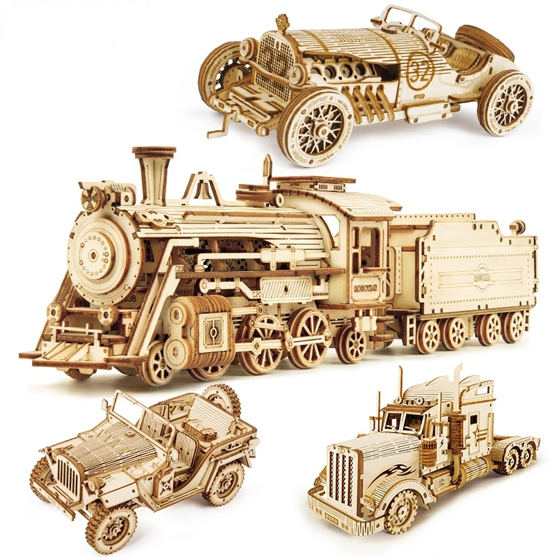 

Tabletop Decoration Wooden Mechanical Train 3D Puzzle Car Toy Assembly Locomotive Model Kits for Children Kids Birthday Gift