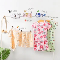 summer breathing childrens cotton absorbing pajamas set underwear cotton suit boys and girls thin short sleeved two piece set