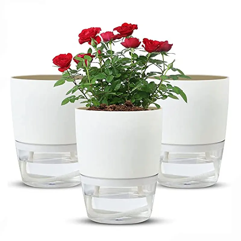 

1Pcs Watering Planter Handmade 2 Layer Self Watering Plant Flower Pot With Water Container Round Flowerpot Home Garden Decor