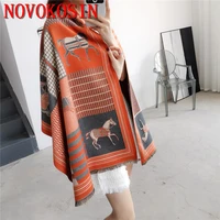 4 colors 2022 luxury winter cashmere scarf women warm pashmina blanket horse printed scarves female thick outstreet wear shawl