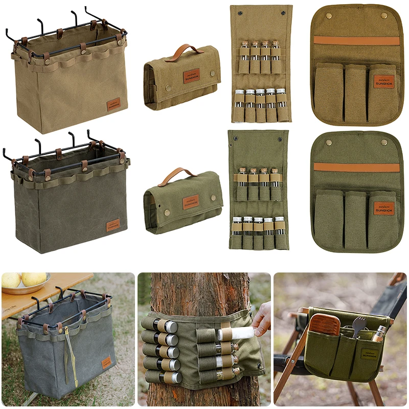 

Camping Table Side Storage Bag, Multifunctional Folding Canvas Bag with Hook, Easily Install, Outdoor Picnic Desk Cookware Bag